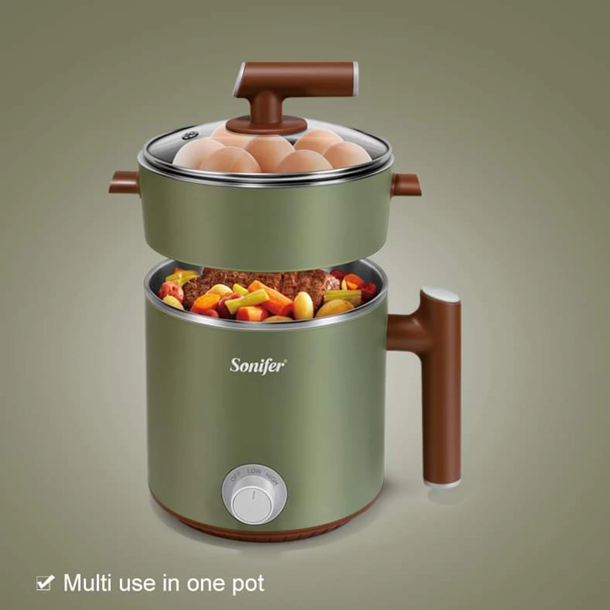 Sonifer 1.2L Double Part Multifunctional Electric Cooker SF-1505 (Green)